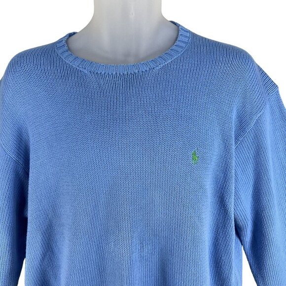 Polo Ralph Lauren Men L Crewneck Knit Sweater Green Pony Royal Blue Quiet Luxury - Picture 7 of 16